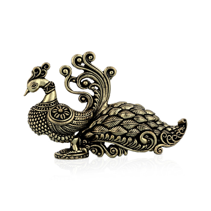Peacock Figurine - 2 x 3 Inches | Antique Brass Idol / Mayil Statue For Living Room & Gifiting