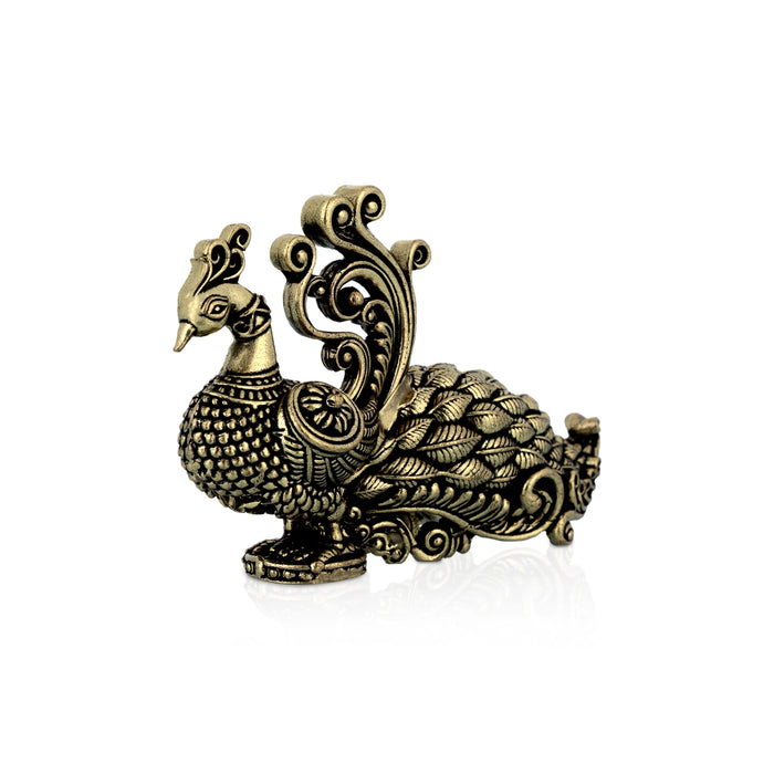 Peacock Figurine - 2 x 3 Inches | Antique Brass Idol / Mayil Statue For Living Room & Gifiting