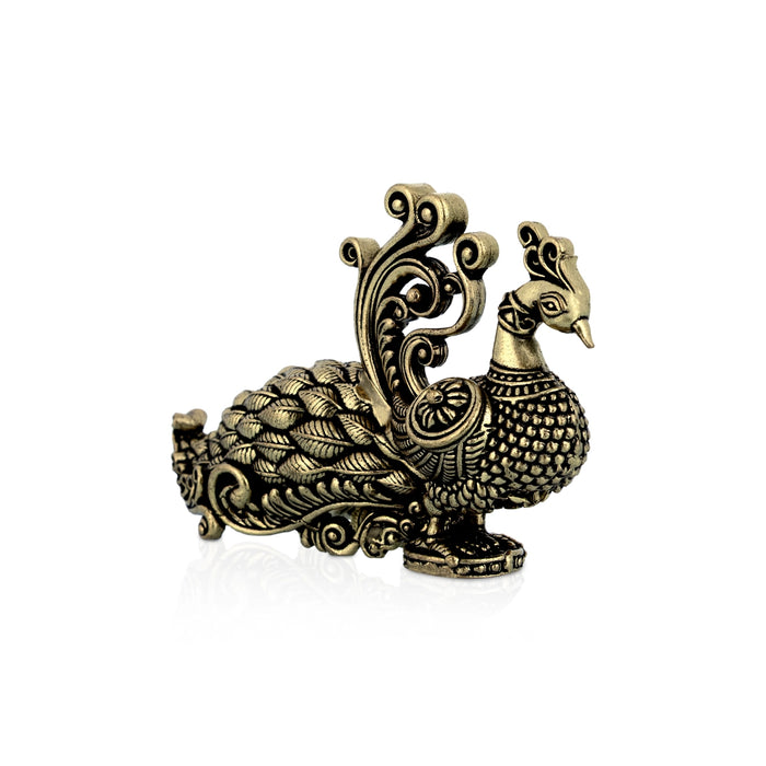 Peacock Figurine - 2 x 3 Inches | Antique Brass Idol / Mayil Statue For Living Room & Gifiting