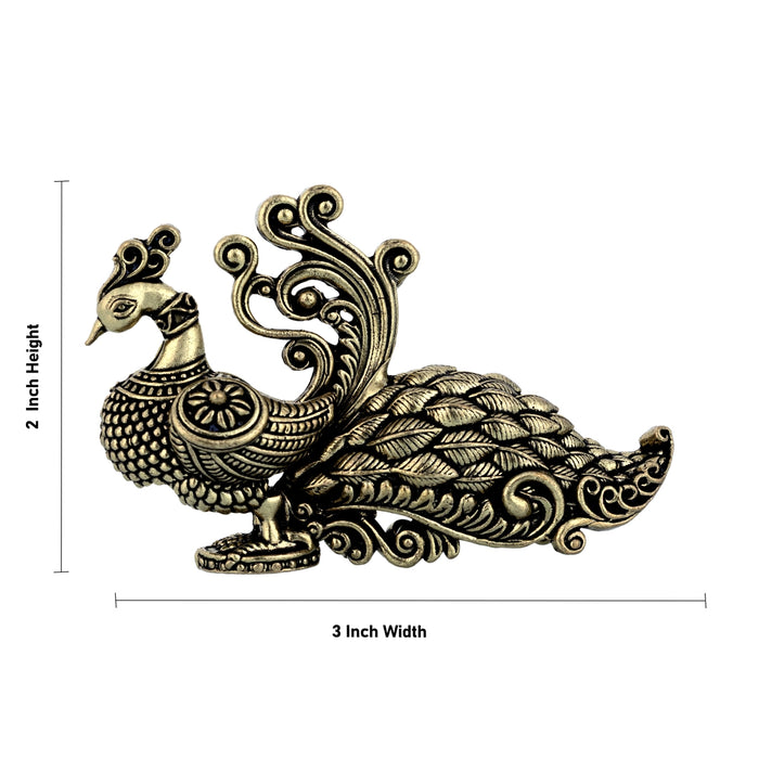 Peacock Figurine - 2 x 3 Inches | Antique Brass Idol / Mayil Statue For Living Room & Gifiting