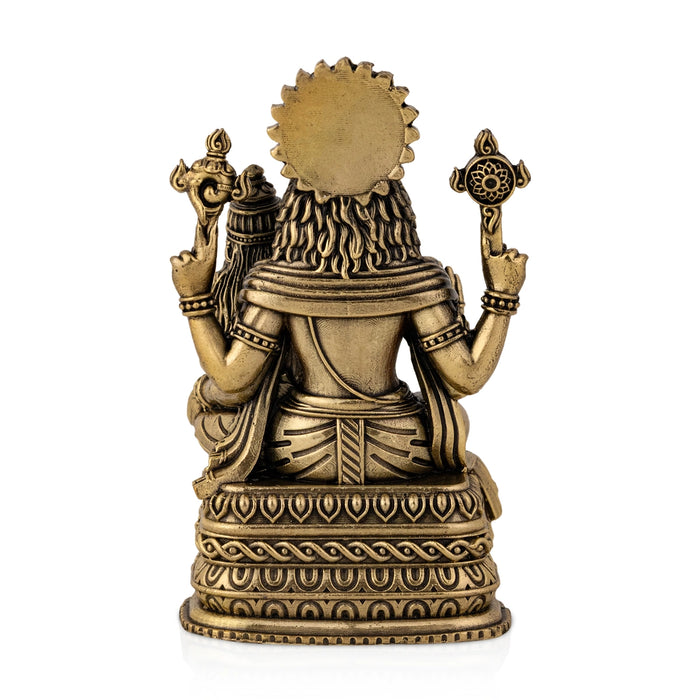 Lakshmi Narasimhar sitting on Base Murti- 3 x 2 Inches | Antique Brass Idol/ Laxmi Narashimar Statue/ Decor For Pooja - Brass Murties