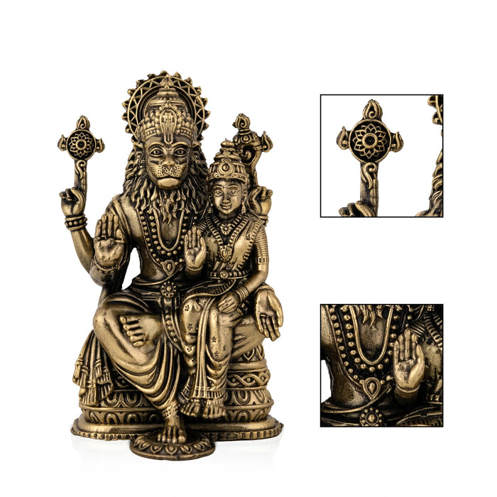 Lakshmi Narasimhar sitting on Base Murti- 3 x 2 Inches | Antique Brass Idol/ Laxmi Narashimar Statue/ Decor For Pooja - Brass Murties