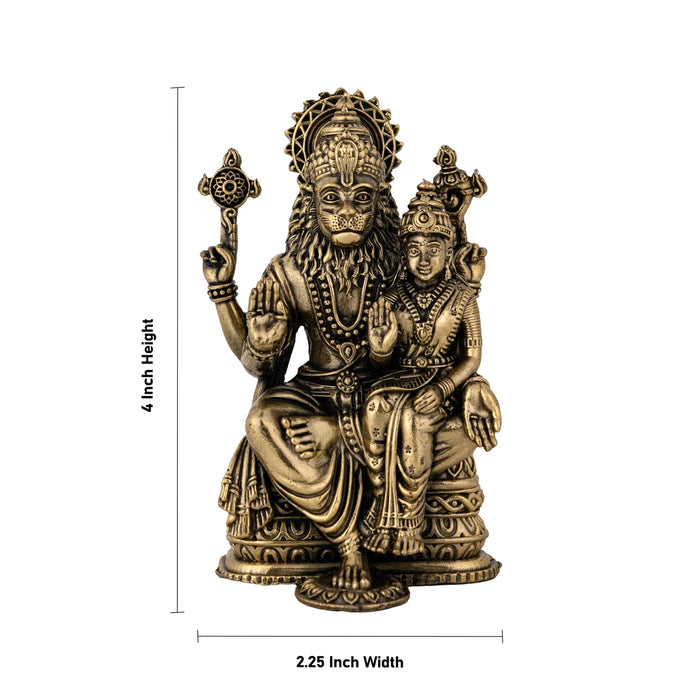 Lakshmi Narasimhar sitting on Base Murti- 3 x 2 Inches | Antique Brass Idol/ Laxmi Narashimar Statue/ Decor For Pooja - Brass Murties
