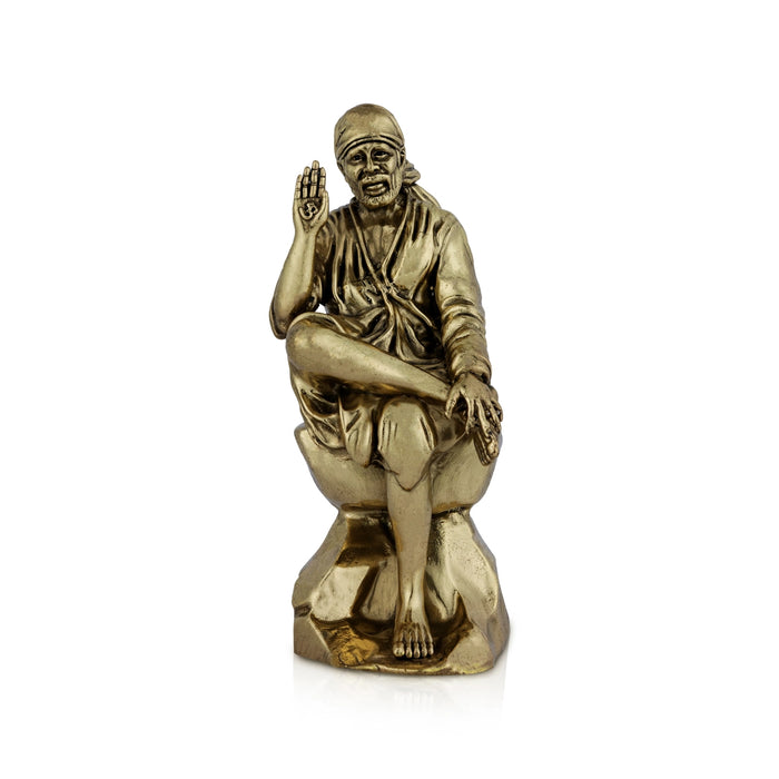 Saibaba Statue - 5 x 1.75 Inches | Antique Brass Idol / Saibaba Sitting Idol/ Shirdi Sai Baba Vigraham - Brass Murties