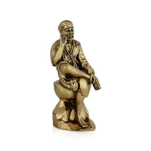Saibaba Statue - 5 x 1.75 Inches | Antique Brass Idol / Saibaba Sitting Idol/ Shirdi Sai Baba Vigraham - Brass Murties