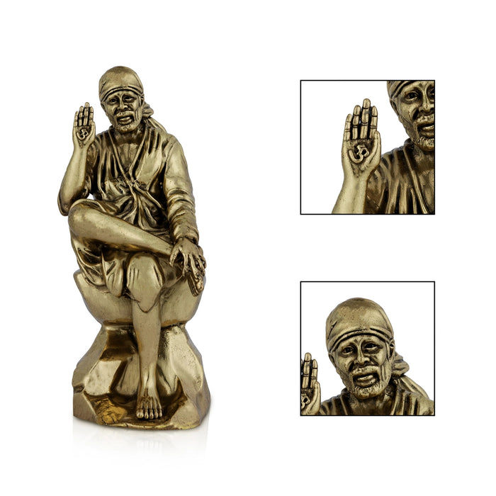Saibaba Statue - 5 x 1.75 Inches | Antique Brass Idol / Saibaba Sitting Idol/ Shirdi Sai Baba Vigraham - Brass Murties