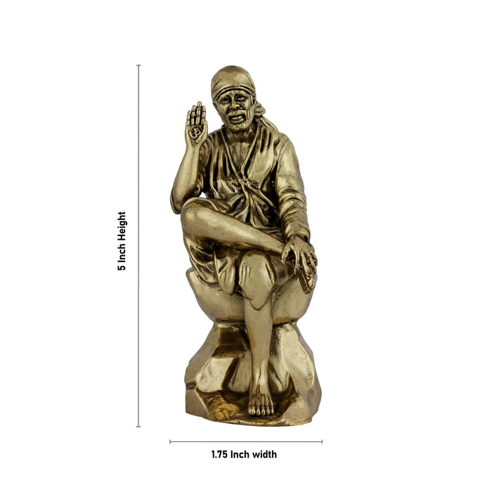 Saibaba Statue - 5 x 1.75 Inches | Antique Brass Idol / Saibaba Sitting Idol/ Shirdi Sai Baba Vigraham - Brass Murties