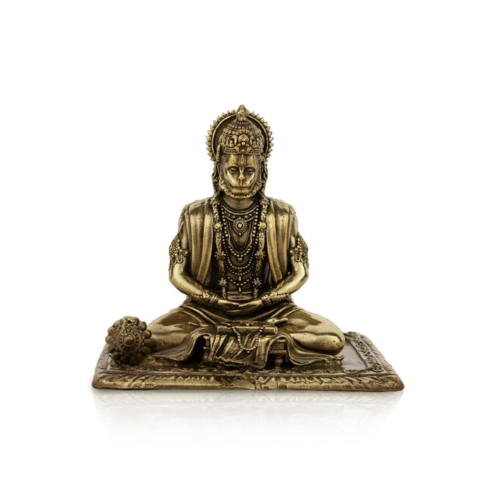 Hanuman Statue – 3 x 3.25 Inches | Brass Anjaneya Idol / Hanuman Murti for Home Temple & Pooja Decor