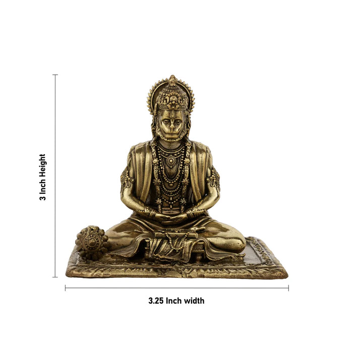 Hanuman Statue – 3 x 3.25 Inches | Brass Anjaneya Idol / Hanuman Murti for Home Temple & Pooja Decor