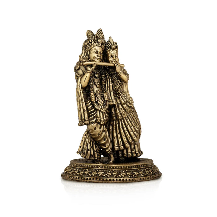 Radha Krishna Murti Standing On Base - 5 x 3.25 Inches | Brass Murti/ Antique Polish Radha Krishna Idol for Pooja