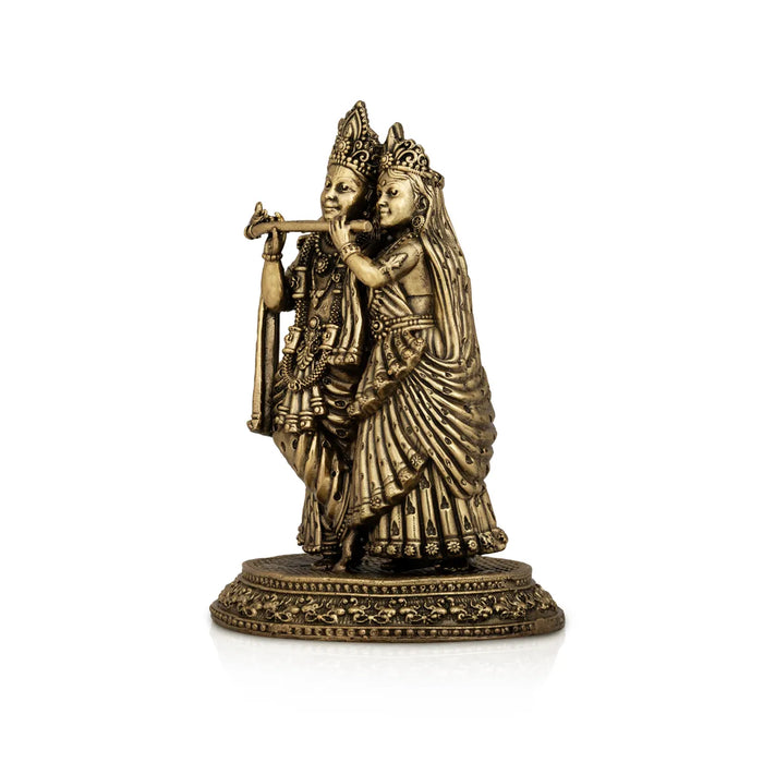 Radha Krishna Murti Standing On Base - 5 x 3.25 Inches | Brass Murti/ Antique Polish Radha Krishna Idol for Pooja