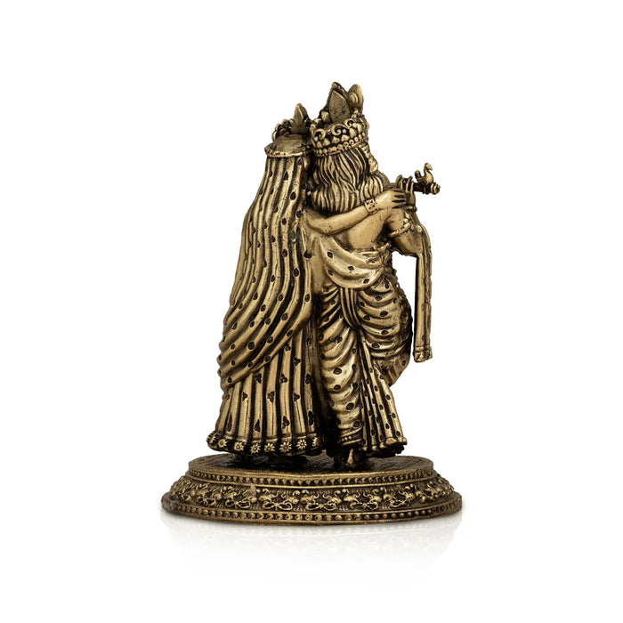 Radha Krishna Murti Standing On Base - 5 x 3.25 Inches | Brass Murti/ Antique Polish Radha Krishna Idol for Pooja
