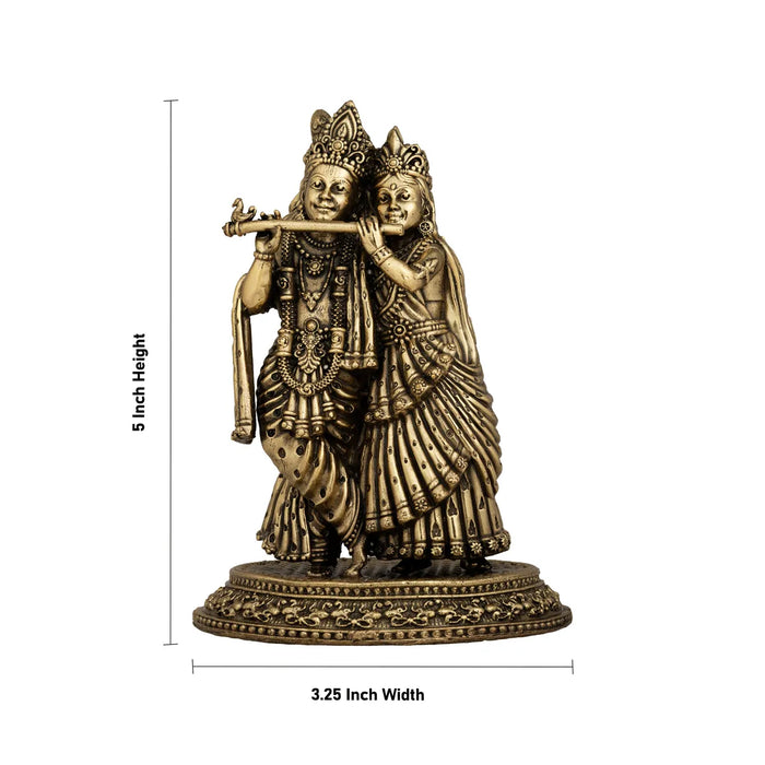 Radha Krishna Murti Standing On Base - 5 x 3.25 Inches | Brass Murti/ Antique Polish Radha Krishna Idol for Pooja