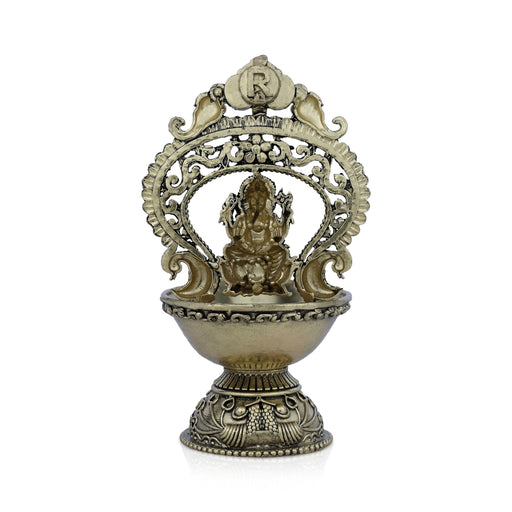 Ganesha with Deepam- 5.5 x 3 Inches |Antique Brass Vilakku /Vinayagar statue Lamp For Home Decor & Pooja - Deity Lamps