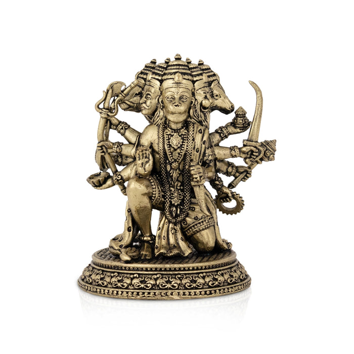 Panchamukha Hanuman Mandi On Base Murti -6 x 5 Inches | Antique Brass Statue/ Anjaneyar Statue For Home Decor - Brass Murties