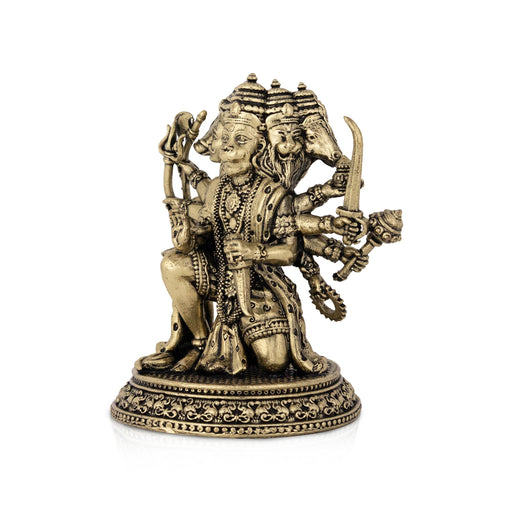 Panchamukha Hanuman Mandi On Base Murti -6 x 5 Inches | Antique Brass Statue/ Anjaneyar Statue For Home Decor - Brass Murties