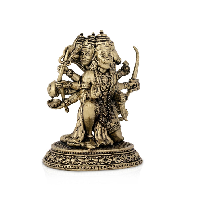 Panchamukha Hanuman Mandi On Base Murti -6 x 5 Inches | Antique Brass Statue/ Anjaneyar Statue For Home Decor - Brass Murties