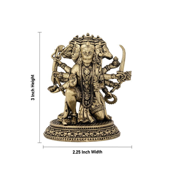 Panchamukha Hanuman Mandi On Base Murti -6 x 5 Inches | Antique Brass Statue/ Anjaneyar Statue For Home Decor - Brass Murties