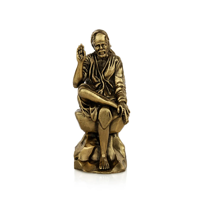 Sai Baba Statue – 4 x 1.5 Inches | Brass Saibaba Idol / Sai Baba Murti for Home Temple & Pooja Decor