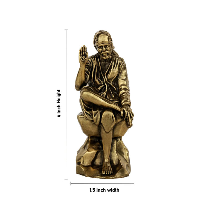 Sai Baba Statue – 4 x 1.5 Inches | Brass Saibaba Idol / Sai Baba Murti for Home Temple & Pooja Decor