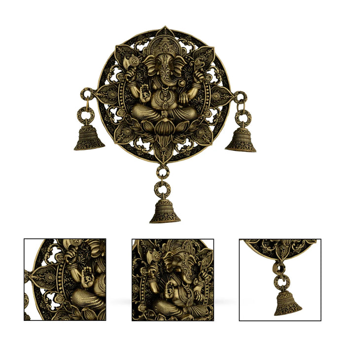 Ganesha Wall Hanging – 7 x 5.75 Inches | Brass Ganapati Wall Decor with Bells / Vastu Hanging for Home & Temple