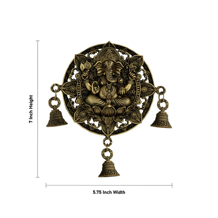 Ganesha Wall Hanging – 7 x 5.75 Inches | Brass Ganapati Wall Decor with Bells / Vastu Hanging for Home & Temple