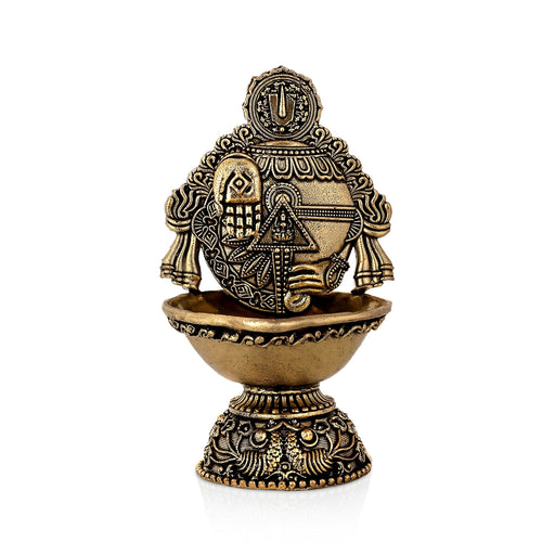 Shankh Deepam - 4 x 2 Inches | Antique Brass Vilakku / Traditional Brass Oil Lamp For Pooja - Karthik Deep
