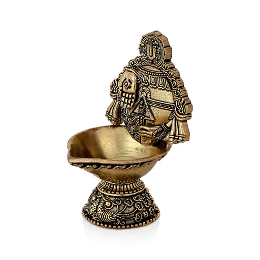 Shankh Deepam - 4 x 2 Inches | Antique Brass Vilakku / Traditional Brass Oil Lamp For Pooja - Karthik Deep