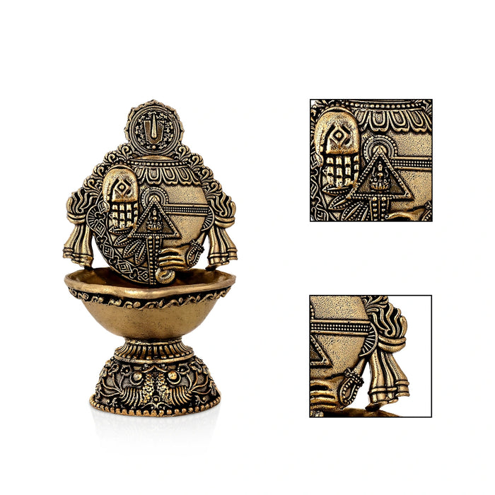 Shankh Deepam - 4 x 2 Inches | Antique Brass Vilakku / Traditional Brass Oil Lamp For Pooja - Karthik Deep
