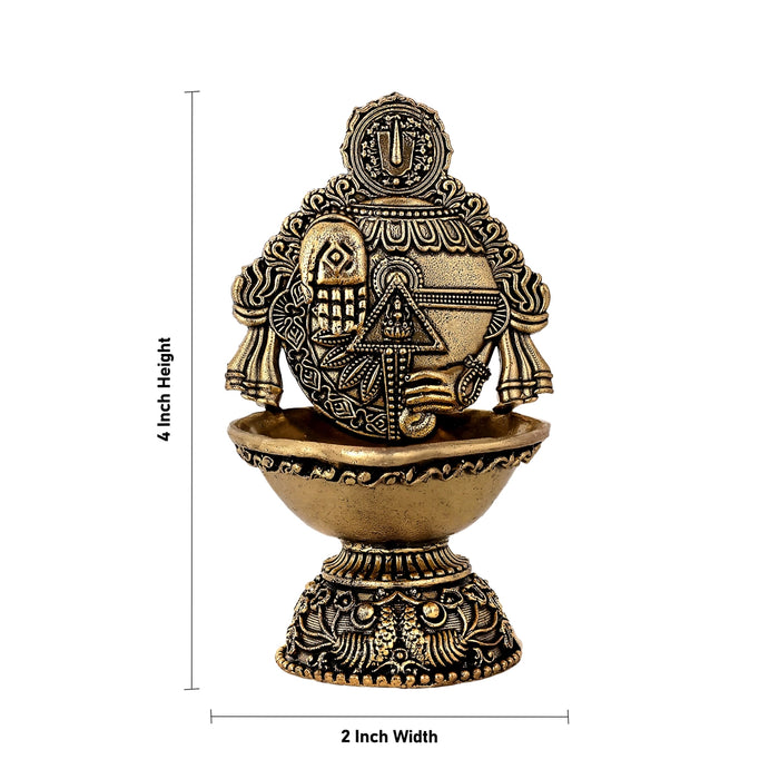 Shankh Deepam - 4 x 2 Inches | Antique Brass Vilakku / Traditional Brass Oil Lamp For Pooja - Karthik Deep