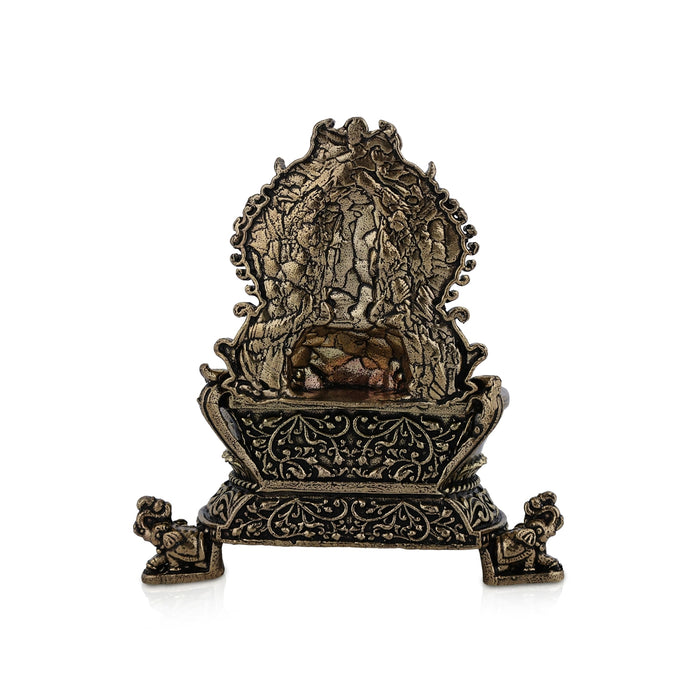 Lakshmi with Elephant Leg Deepam- 2.75 x 1.5 Inches | Antique Brass Vilakku / Oil Lamp / Diya For Home & Pooja - Deity Lamps