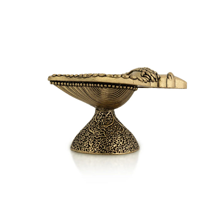 Brass Diya with Base – 1.5 x 3 Inches | Shankh Design Brass Deepam / Agal Vilakku / Pooja Oil Lamp