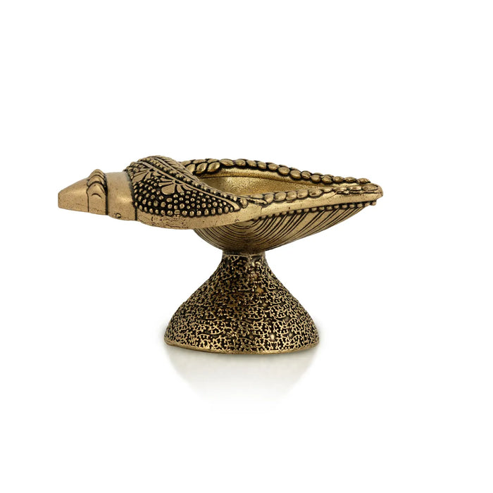 Brass Diya with Base – 1.5 x 3 Inches | Shankh Design Brass Deepam / Agal Vilakku / Pooja Oil Lamp