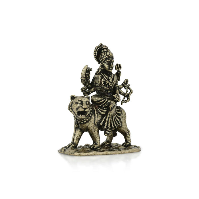 Durga Murti Sitting On Tiger – 1 X 0.75 Inches | Antique Brass Durga Idol / Durga Statue For Pooja Room Decor