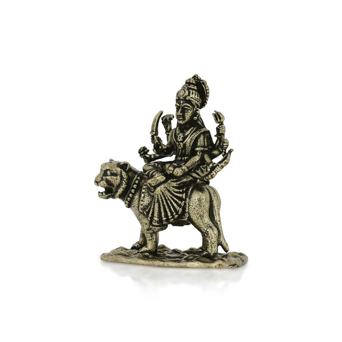Durga Murti Sitting On Tiger – 1 X 0.75 Inches | Antique Brass Durga Idol / Durga Statue For Pooja Room Decor