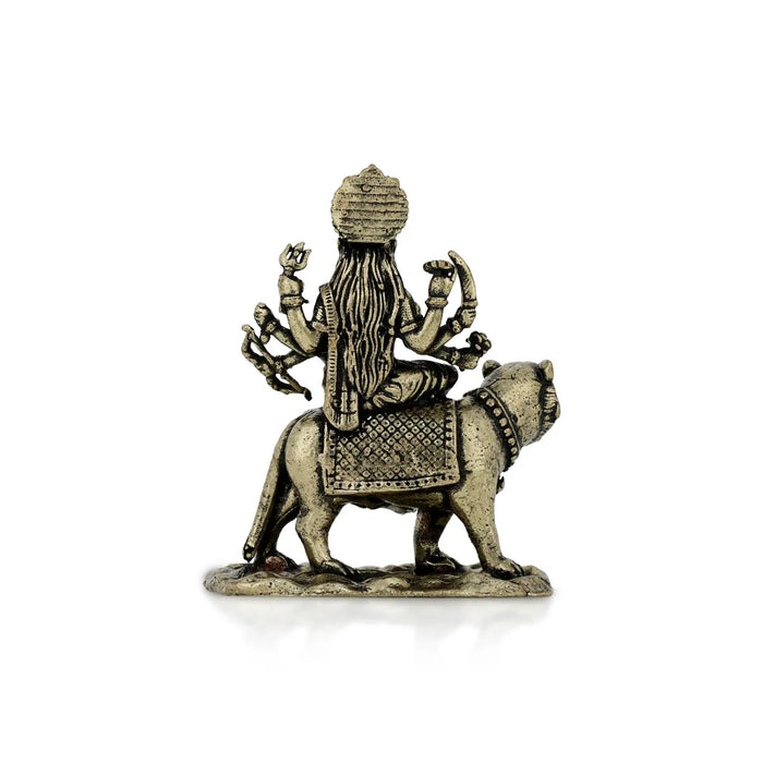 Durga Murti Sitting On Tiger – 1 X 0.75 Inches | Antique Brass Durga Idol / Durga Statue For Pooja Room Decor