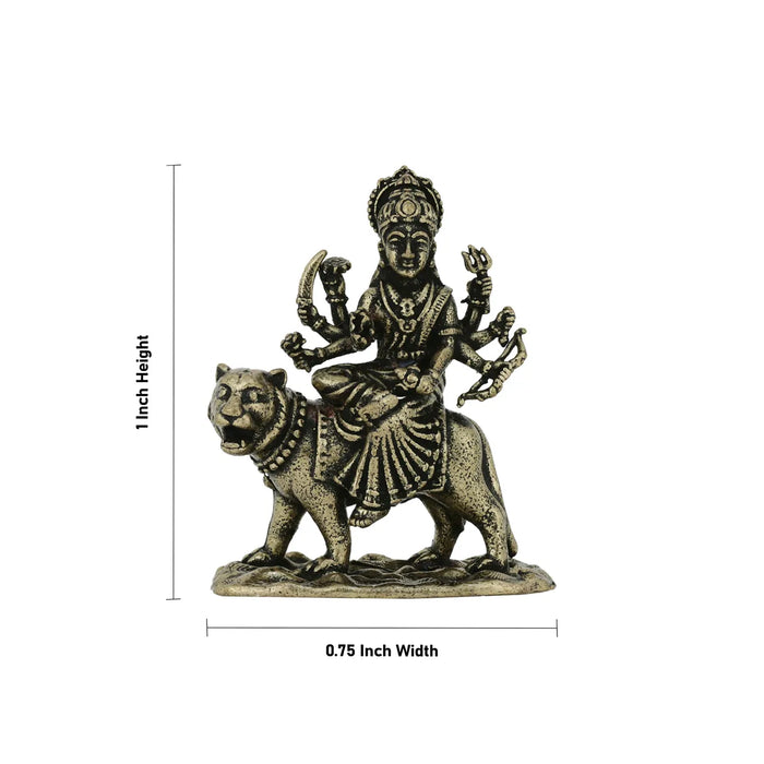 Durga Murti Sitting On Tiger – 1 X 0.75 Inches | Antique Brass Durga Idol / Durga Statue For Pooja Room Decor