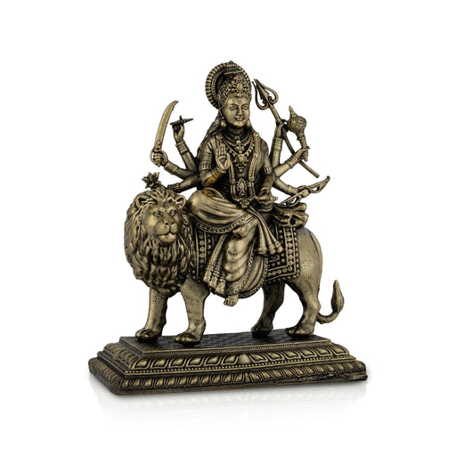 Brass Durga sitting on Lion Murti- 4.25 x 4.25 Inches | Antique Brass Idol/ Durga statue/ Decor For Home & Pooja - Brass Murties
