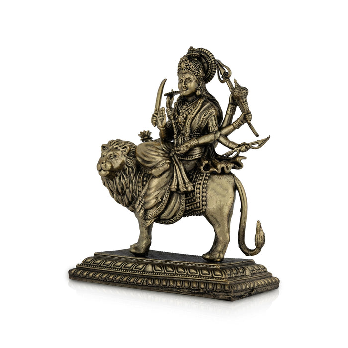 Brass Durga sitting on Lion Murti- 4.25 x 4.25 Inches | Antique Brass Idol/ Durga statue/ Decor For Home & Pooja - Brass Murties