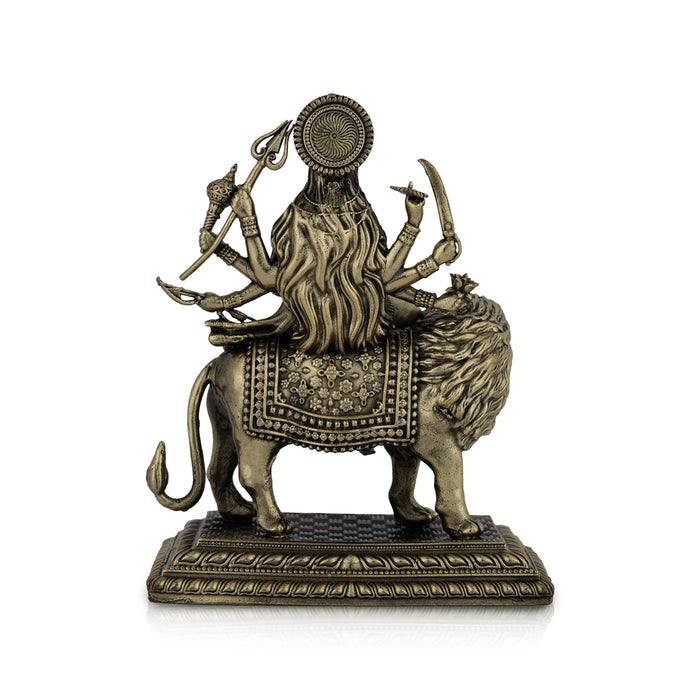 Brass Durga sitting on Lion Murti- 4.25 x 4.25 Inches | Antique Brass Idol/ Durga statue/ Decor For Home & Pooja - Brass Murties