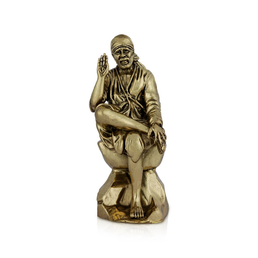 Saibaba Statue - 6 x 2.25 Inches | Antique Brass Idol / Saibaba Sitting Idol/ Shirdi Sai Baba Vigraham - Brass Murties