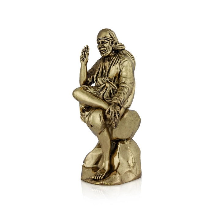 Saibaba Statue - 6 x 2.25 Inches | Antique Brass Idol / Saibaba Sitting Idol/ Shirdi Sai Baba Vigraham - Brass Murties