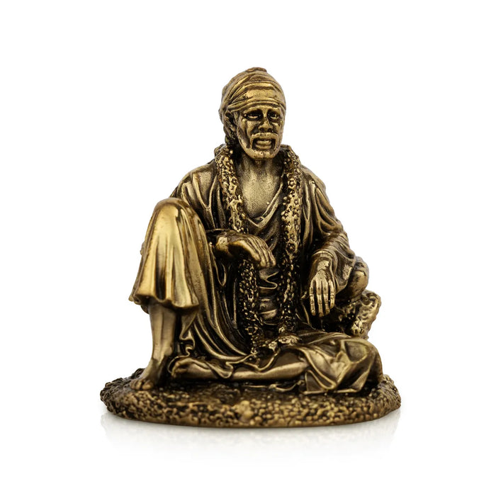 Sai Baba Murti – 3 x 2.5 Inches | Antique Brass Sai Baba Idol / Shirdi Saibaba Statue for Home & Temple Pooja