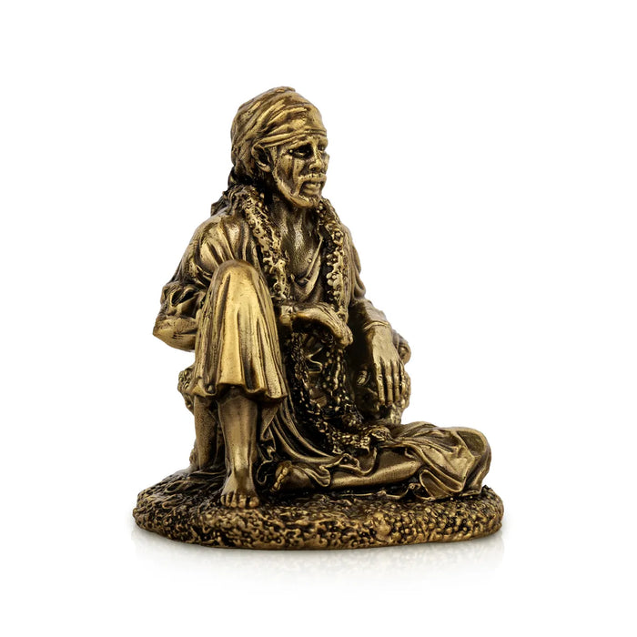 Sai Baba Murti – 3 x 2.5 Inches | Antique Brass Sai Baba Idol / Shirdi Saibaba Statue for Home & Temple Pooja