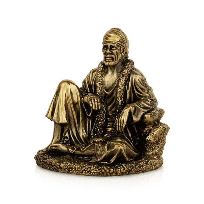 Sai Baba Murti – 3 x 2.5 Inches | Antique Brass Sai Baba Idol / Shirdi Saibaba Statue for Home & Temple Pooja