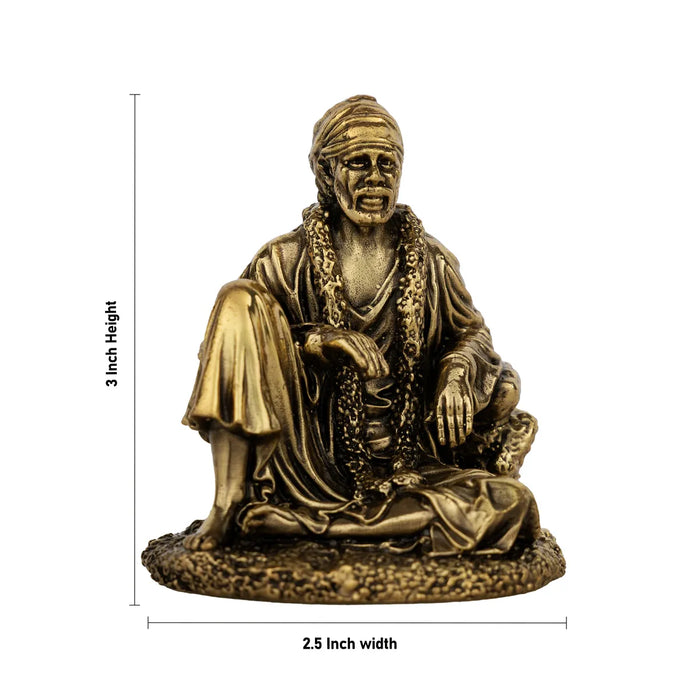 Sai Baba Murti – 3 x 2.5 Inches | Antique Brass Sai Baba Idol / Shirdi Saibaba Statue for Home & Temple Pooja