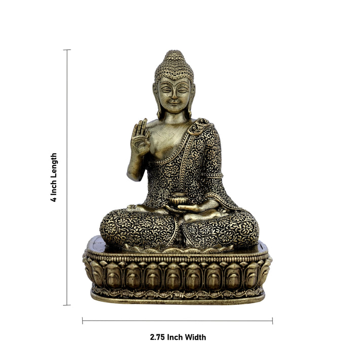 Brass Buddha Sitting On Flower Base Statue - 4 x 2.75 inches | Antique Brass Buddha Idol / Buddha Murti for Home - Brass Murties