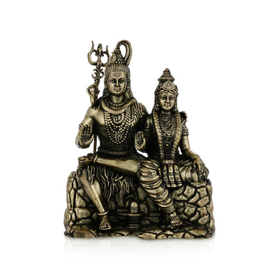 Shivan Parvathi Murti - 4.25 x 3.25 Inches | Antique Brass Idol/ Shiva Parvati Statue / Shiva Parvathi Statue for Pooja