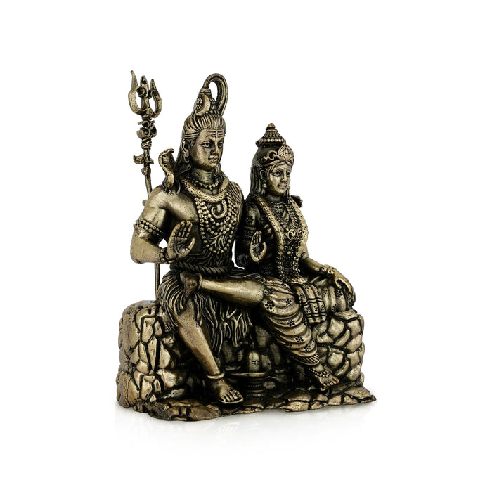 Shivan Parvathi Murti - 4.25 x 3.25 Inches | Antique Brass Idol/ Shiva Parvati Statue / Shiva Parvathi Statue for Pooja