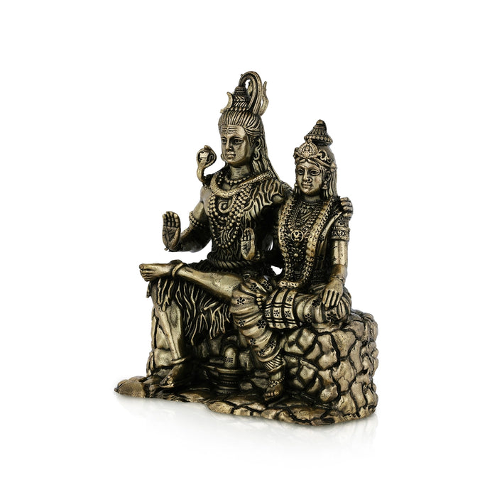 Shivan Parvathi Murti - 4.25 x 3.25 Inches | Antique Brass Idol/ Shiva Parvati Statue / Shiva Parvathi Statue for Pooja